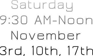 Saturday 9:30 AM-Noon November 3rd, 10th, 17th