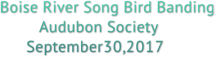 Boise River Song Bird Banding Audubon Society September30,2017